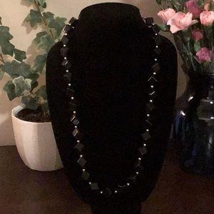 Vintage Fashion Jewelry Black & Silver Chunky Necklace